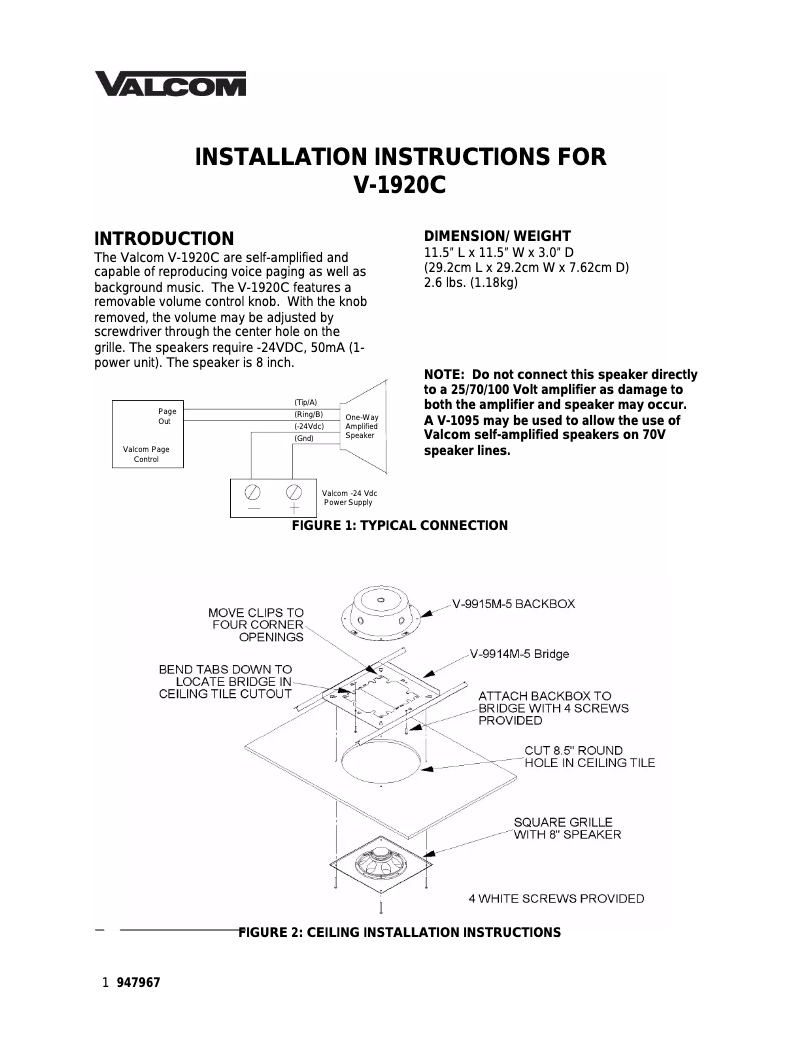 Imagen de la primera página del manual del dispositivo V-1920C