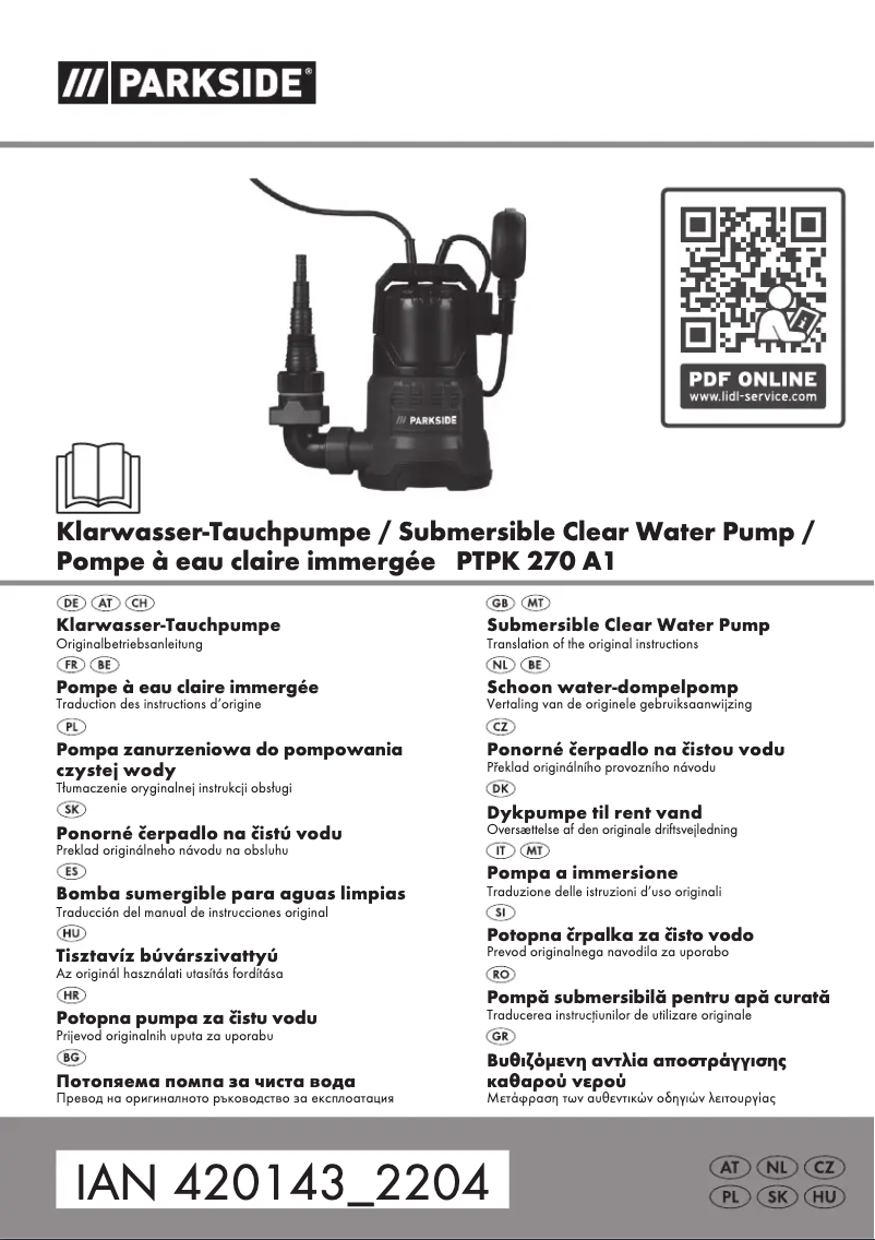 Imagen de la primera página del manual del dispositivo PTPK 270 A1