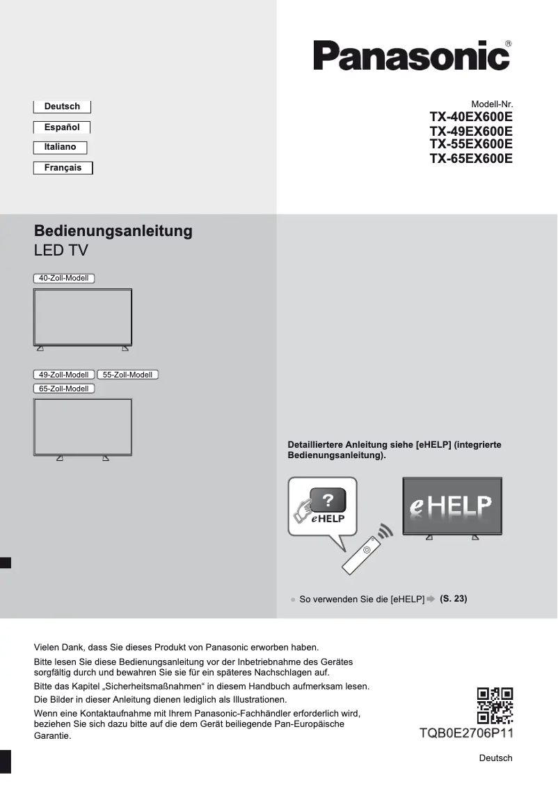 Página nº 1 - Guía de inicio rápido Panasonic TX-40EX600E