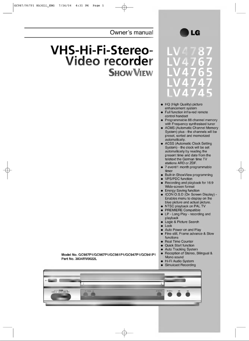 Imagen de la primera página del manual del dispositivo ShowView LV4747