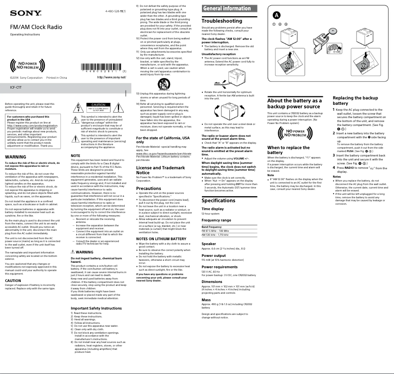 Imagen de la primera página del manual del dispositivo ICF-C1T