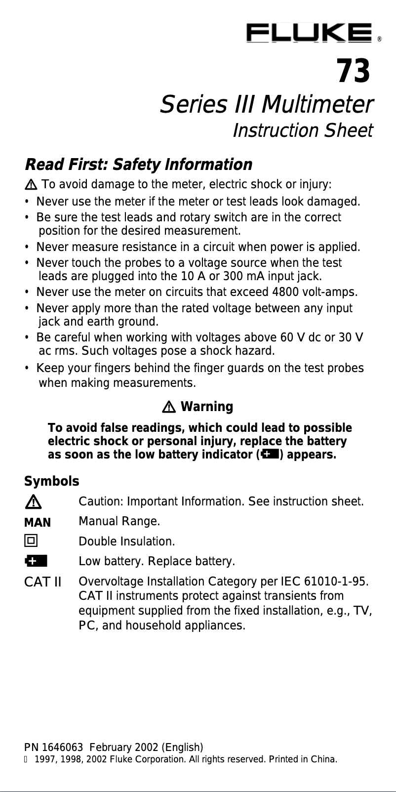 Página 1 del manual Manual de usuario Fluke 73