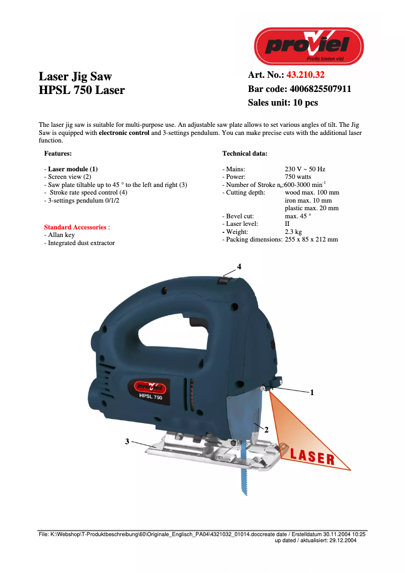 Página 1 del manual Manual de usuario Proviel HPSL 750