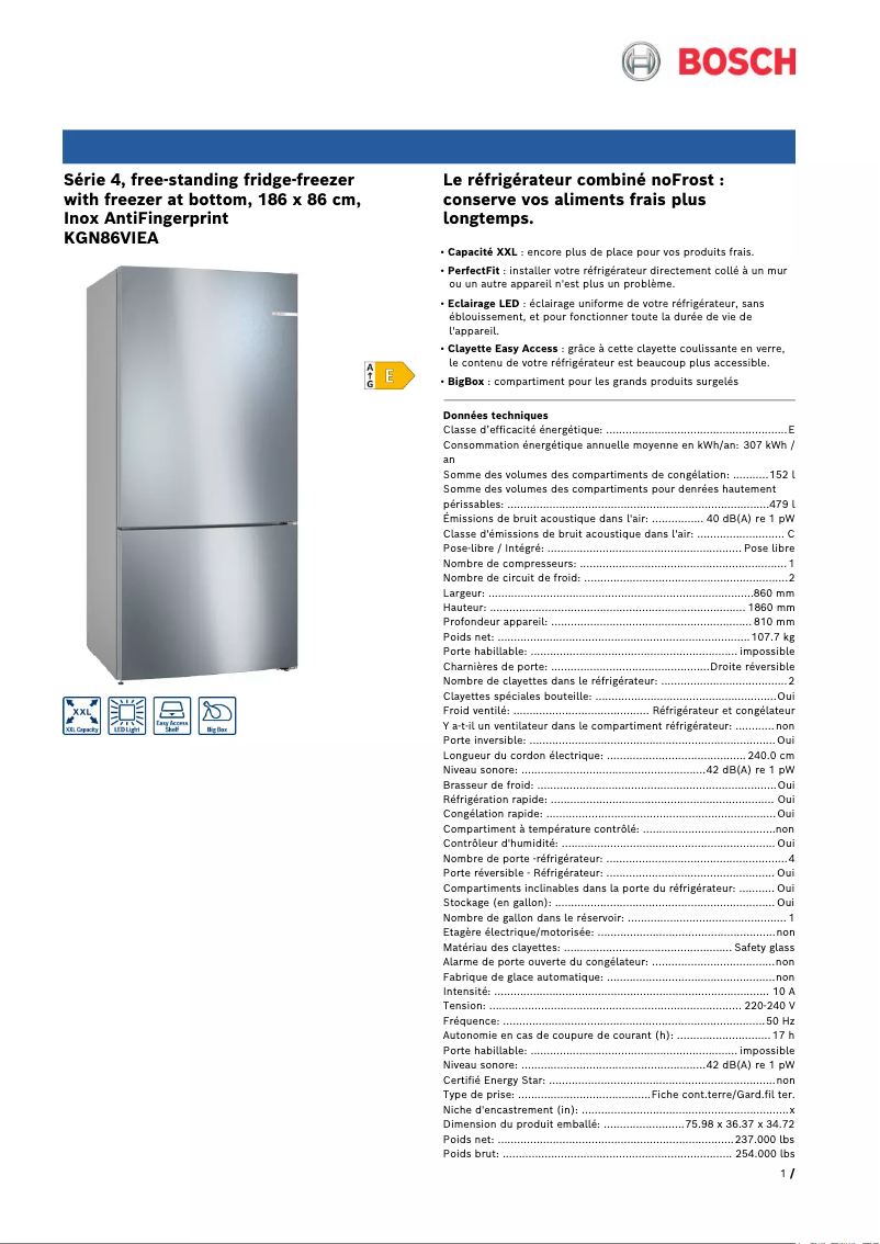 Página nº 1 - Ficha técnica Bosch KGN86VIEA