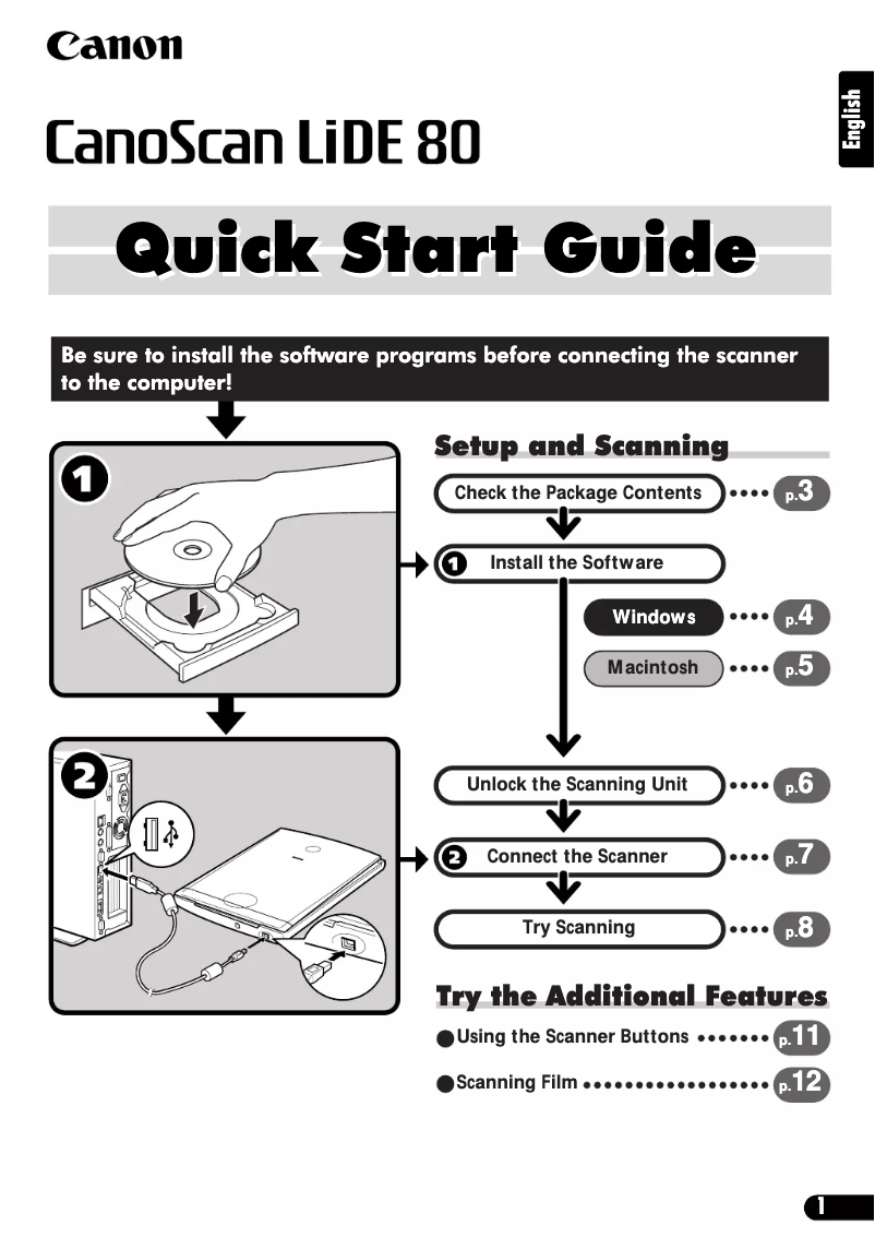 Página nº 1 - Guía de inicio rápido Canon CanoScan LiDE 80