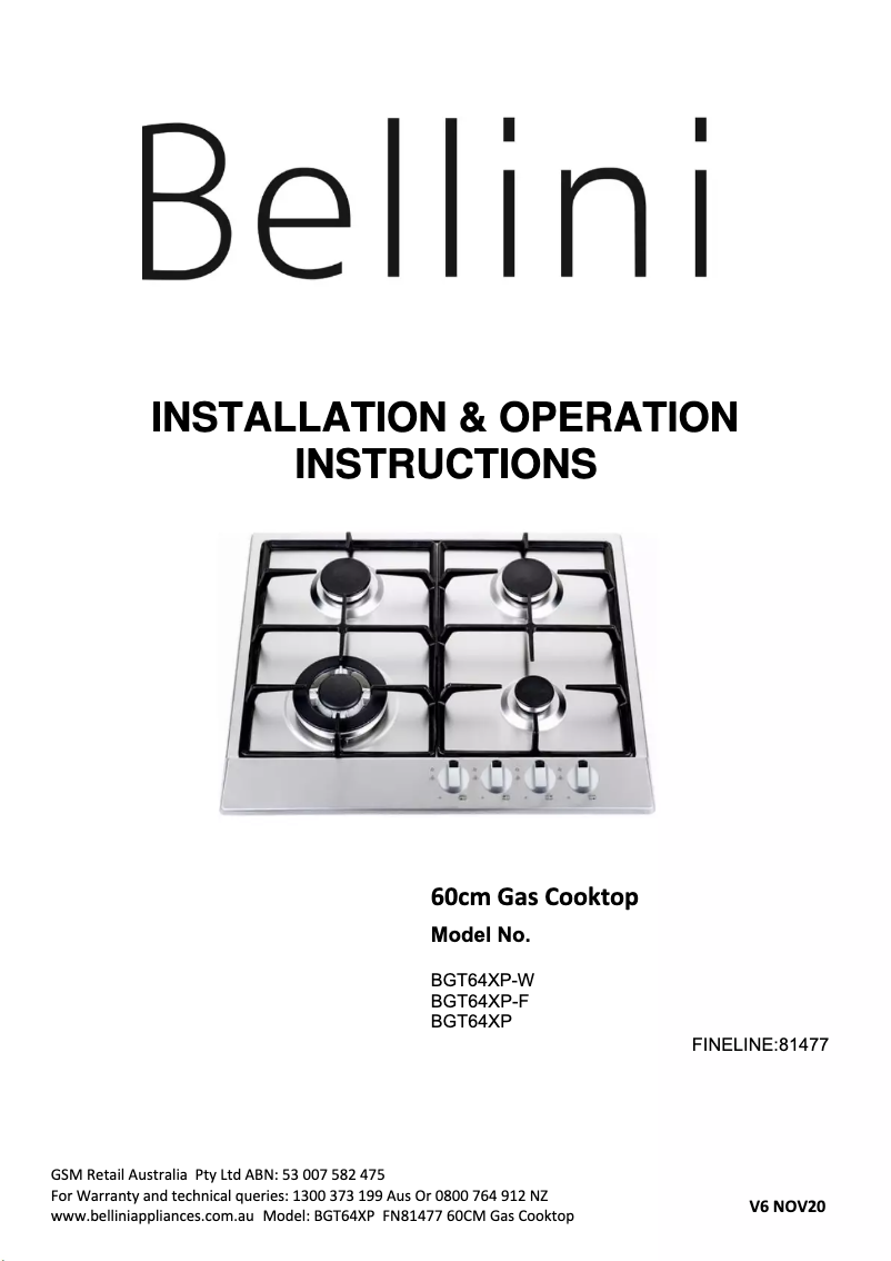 Página 1 del manual Manual de usuario Bellini BGT64XP