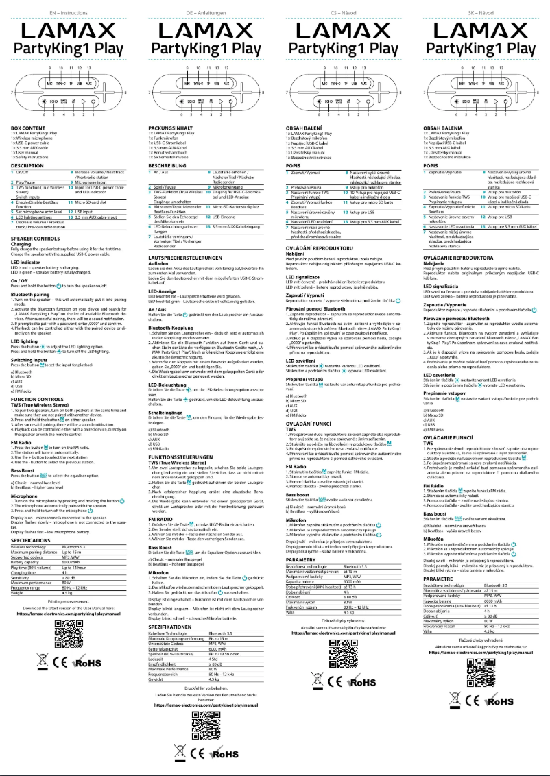 Imagen de la primera página del manual del dispositivo PartyKing1 Play