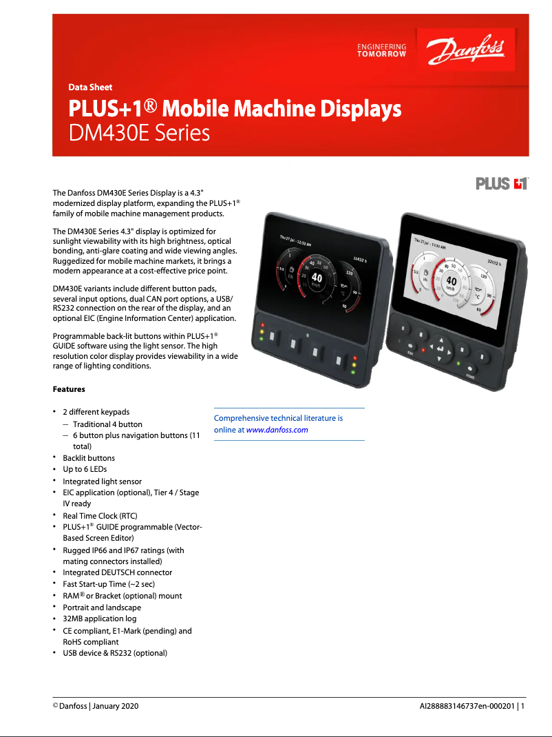 Página 1 del manual Ficha técnica Danfoss DM430E
