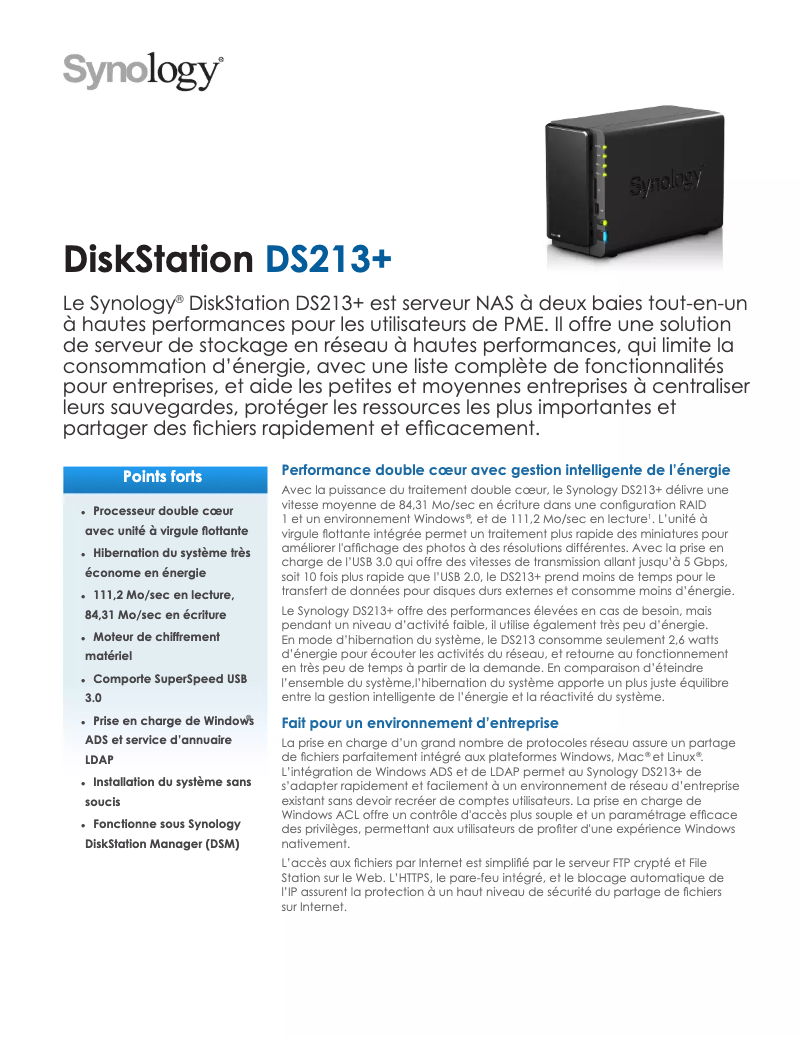 Página 1 del manual Ficha técnica Synology DiskStation DS213+