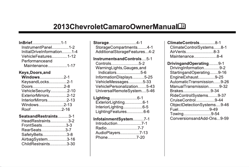 Página 1 del manual Manual de usuario Chevrolet Camaro (2013)