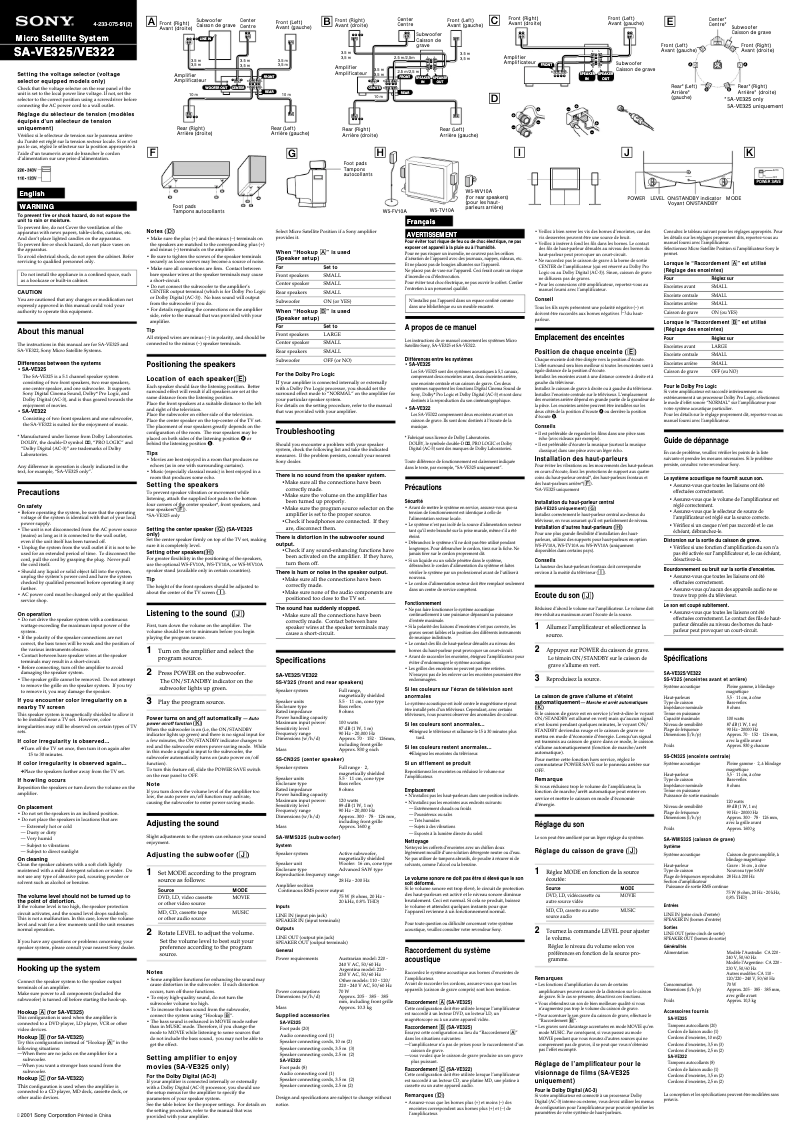 Página nº 1 - Manual de usuario Sony SA-VE325