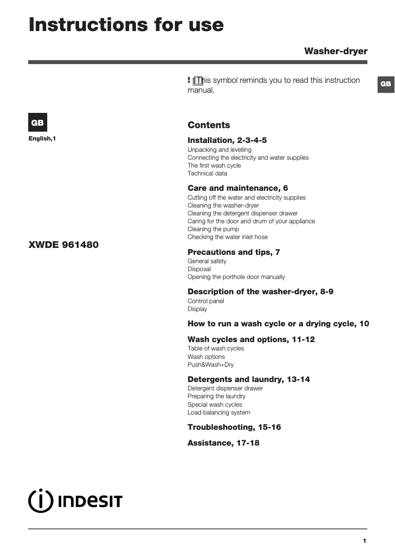 Imagen de la primera página del manual del dispositivo XWDE 961480X W