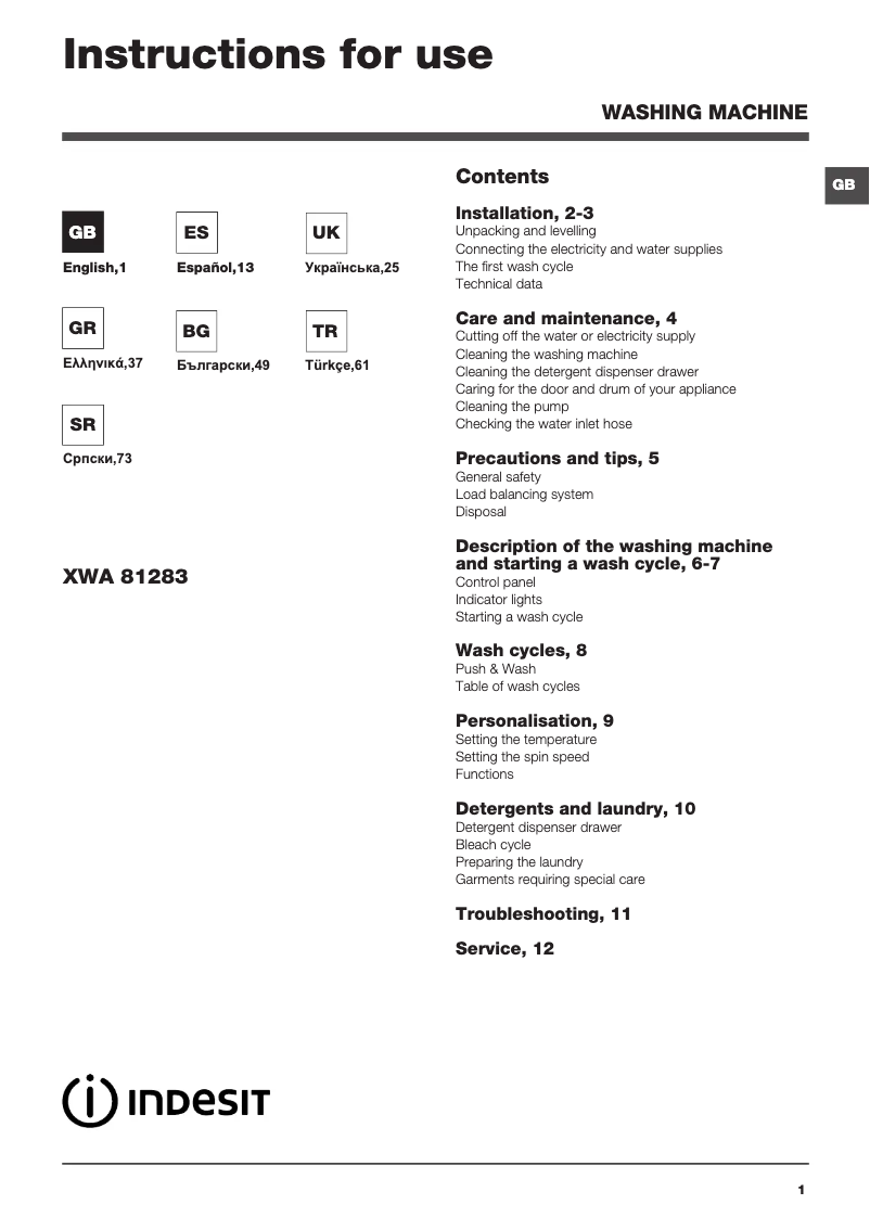 Imagen de la primera página del manual del dispositivo XWA 81283
