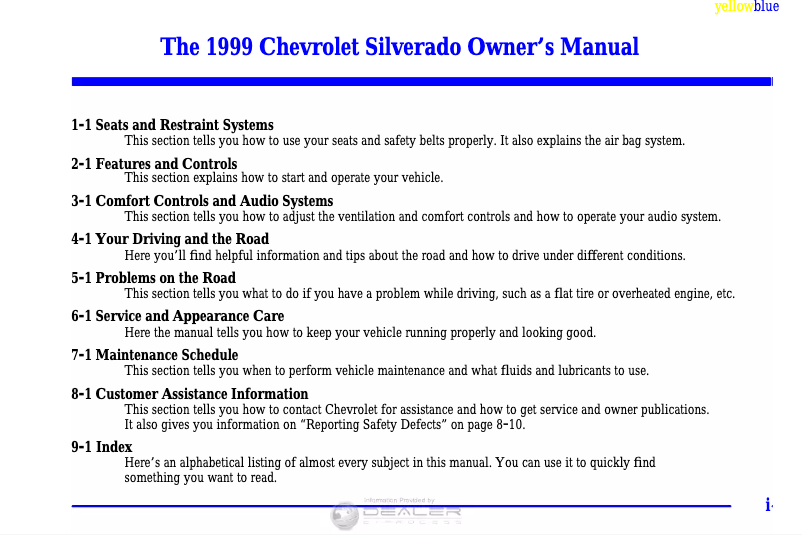 Página 1 del manual Manual de usuario Chevrolet Silverado 1500 (1999)
