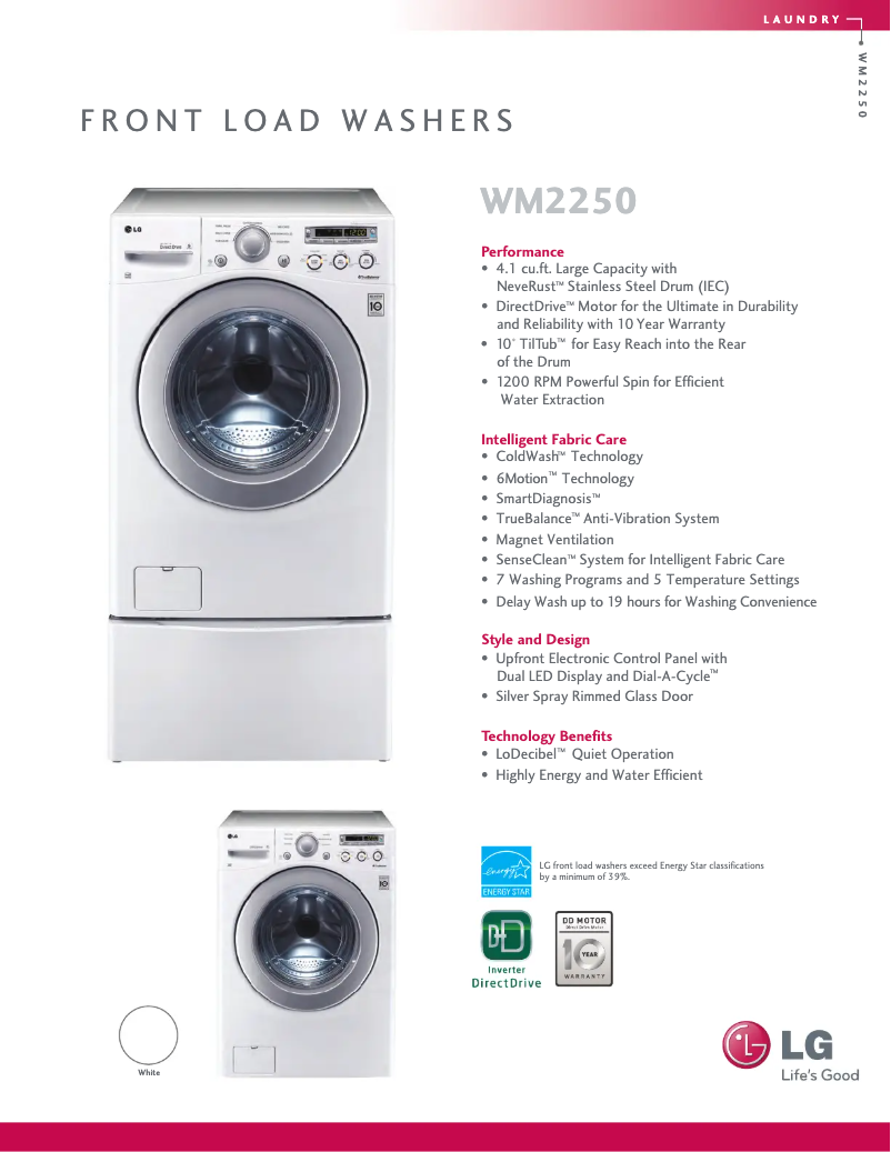 Página 1 del manual Ficha técnica LG WM2250CW