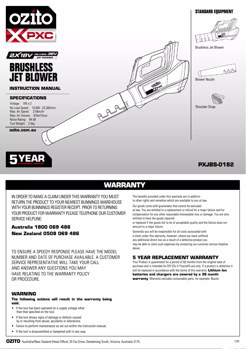 Imagen de la primera página del manual del dispositivo PXJBS-0182