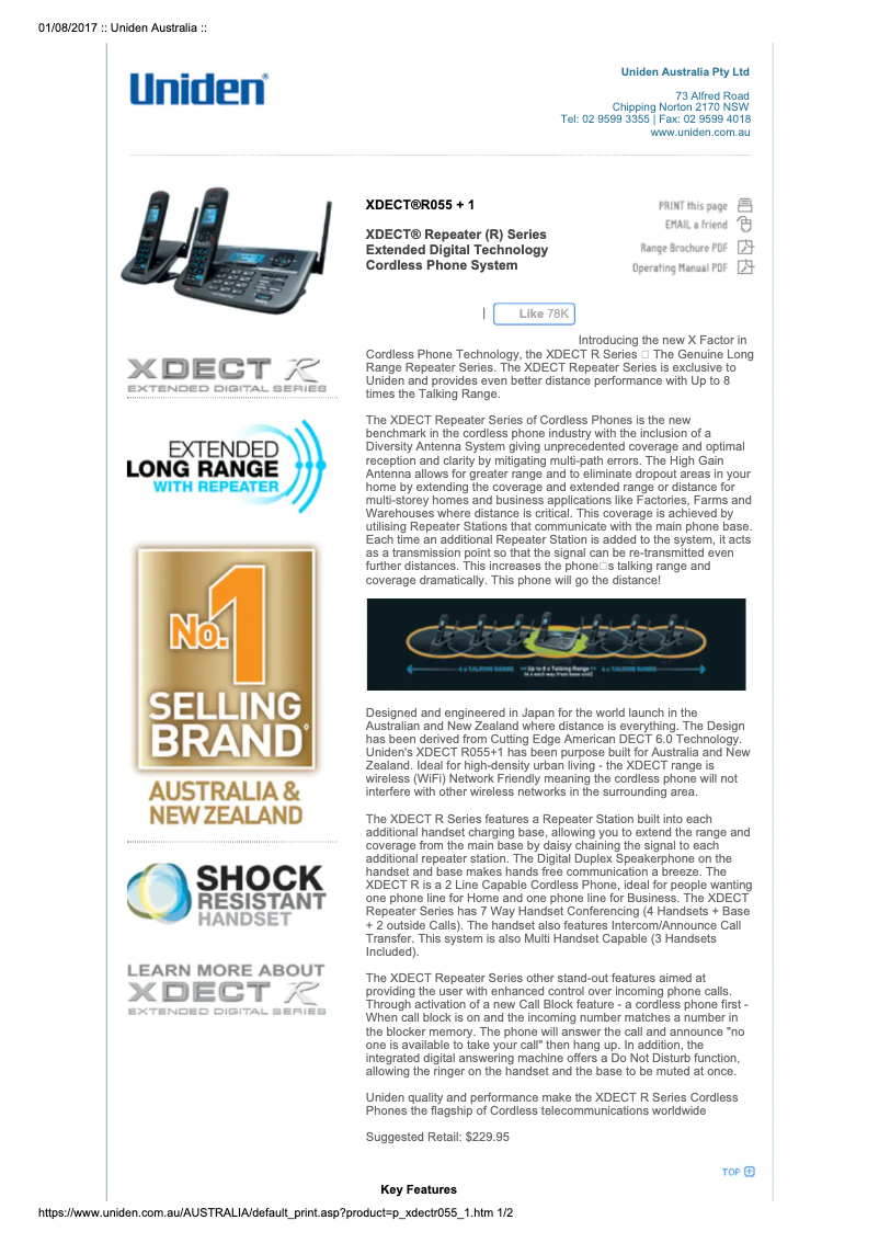 Página 1 del manual Ficha técnica Uniden XDECT R055