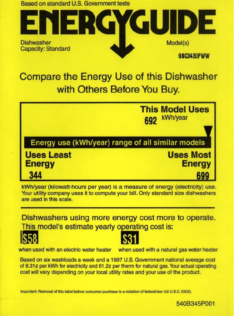 Página 1 del manual Etiqueta energética GE GSC3430FWW
