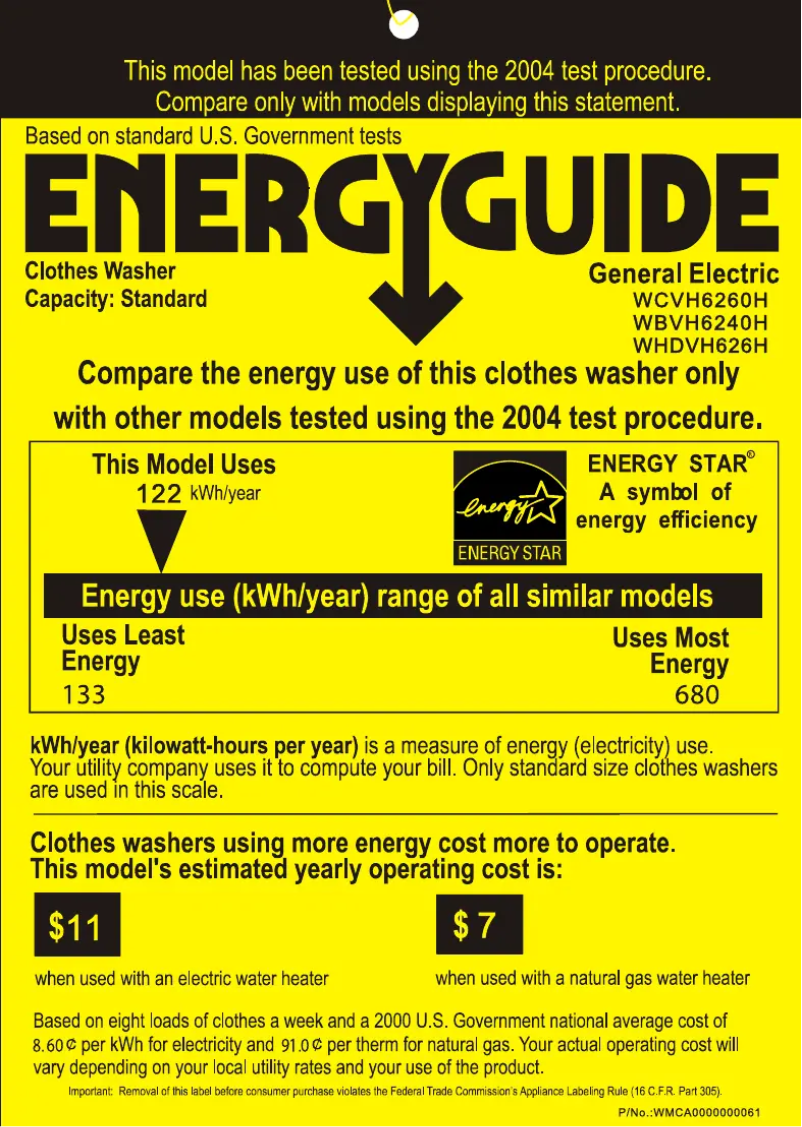 Página 1 del manual Etiqueta energética GE WBVH6240HWW