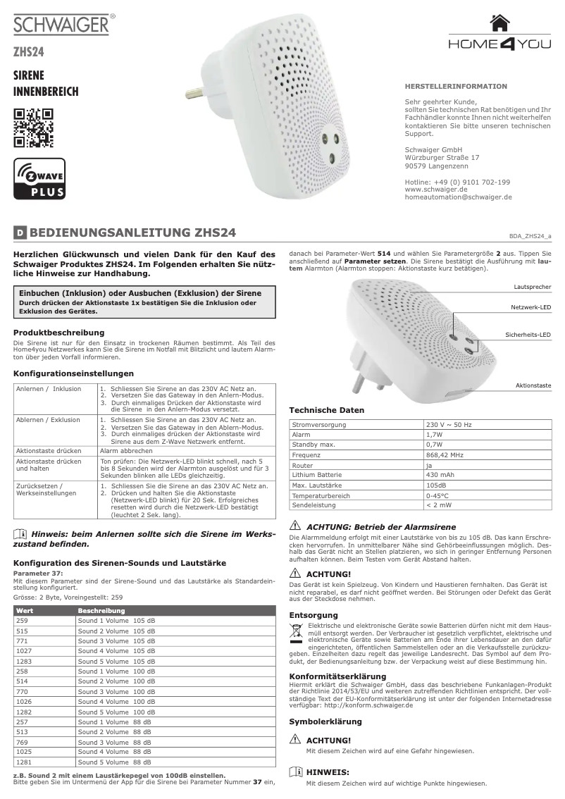 Página 1 del manual Manual de usuario Schwaiger ZHS24