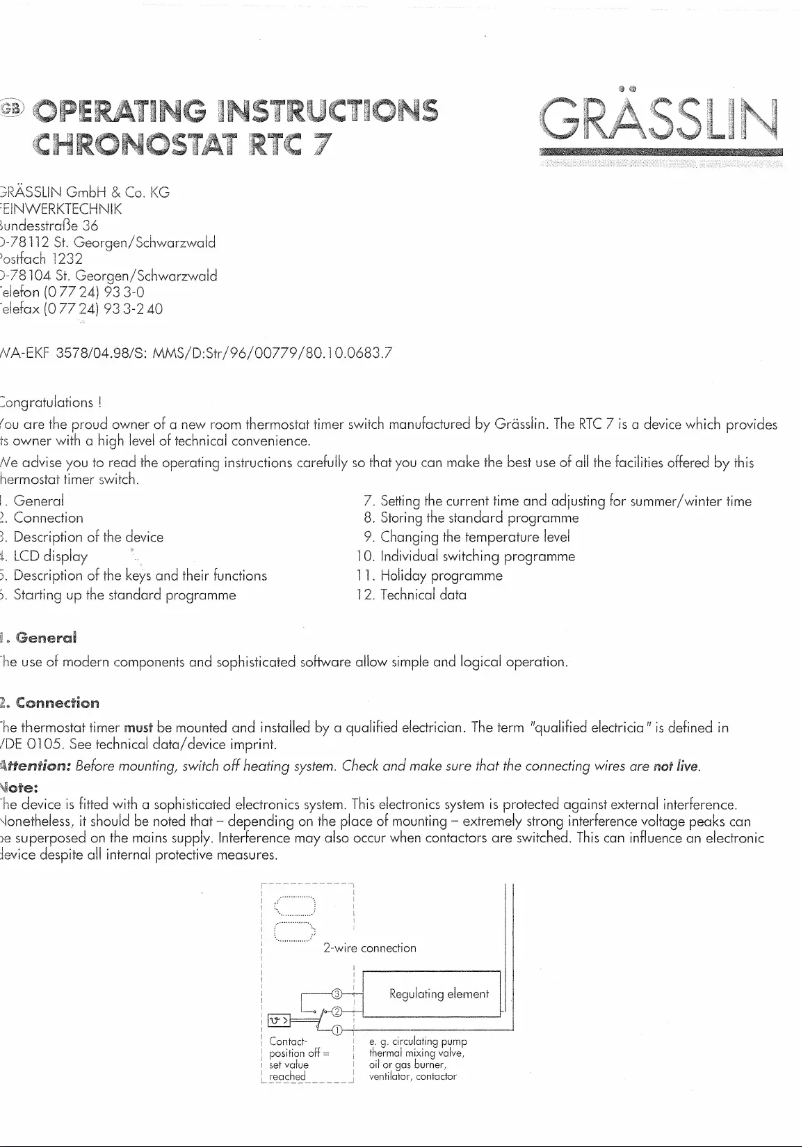 Imagen de la primera página del manual del dispositivo Chronostat RTC 7