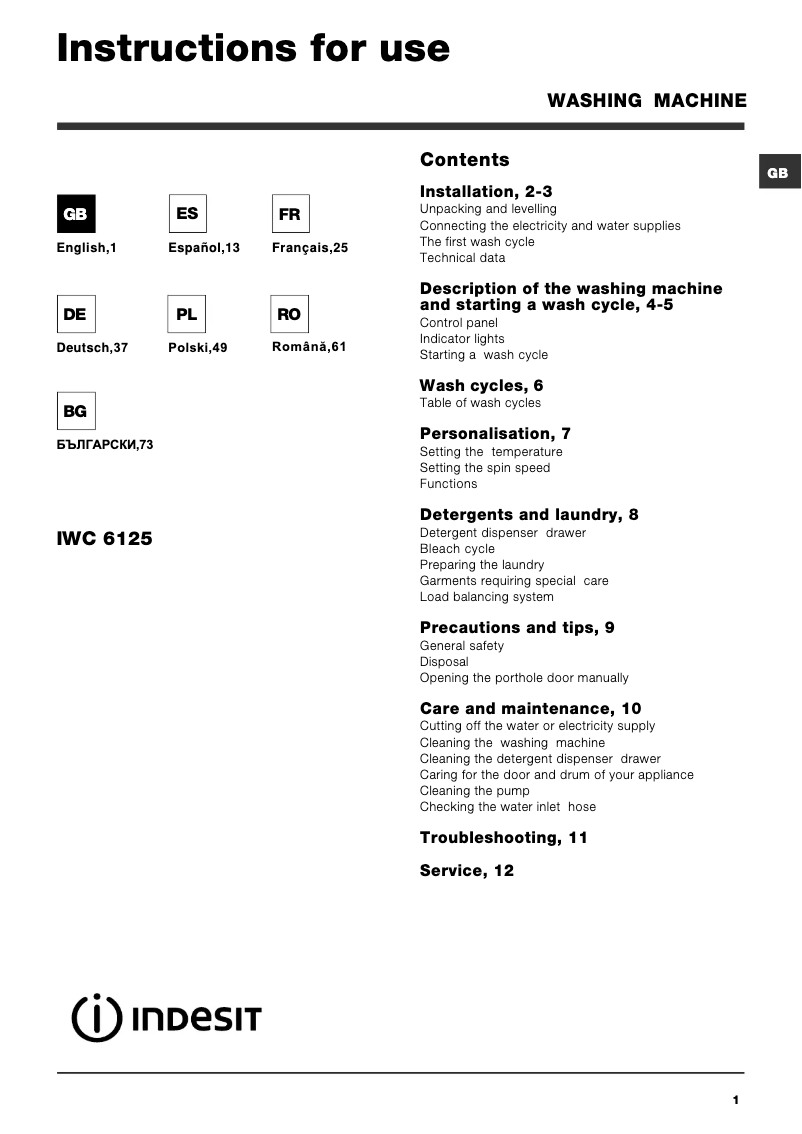Página 1 del manual Manual de usuario Indesit IWC 6125 (EU)