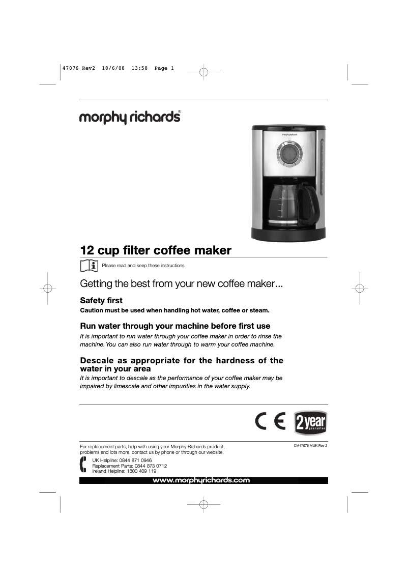 Página 1 del manual Manual de usuario Morphy Richards 12 cup filter 47084