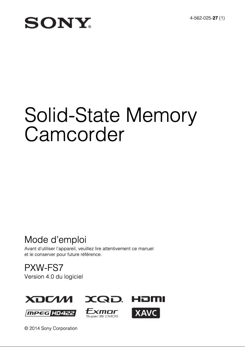 Página 1 del manual Manual de usuario Sony PXW-FS7