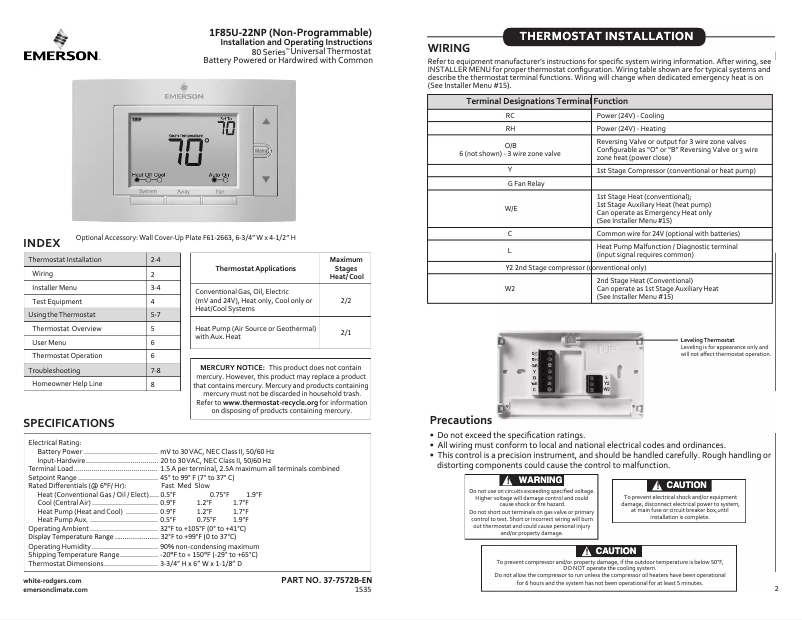 Página 1 del manual Manual de usuario Emerson 1F85U-22NP