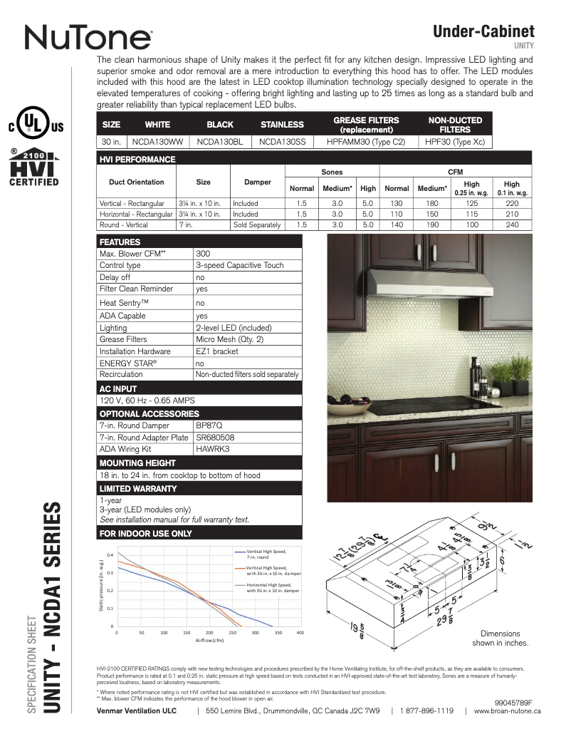 Imagen de la primera página del manual del dispositivo NCDA130WW