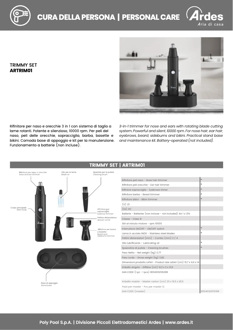 Página nº 1 - Ficha técnica Ardes Trimmy SET ARTRIM01