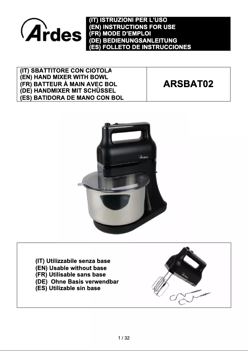 Imagen de la primera página del manual del dispositivo Saturnium ARSBAT02