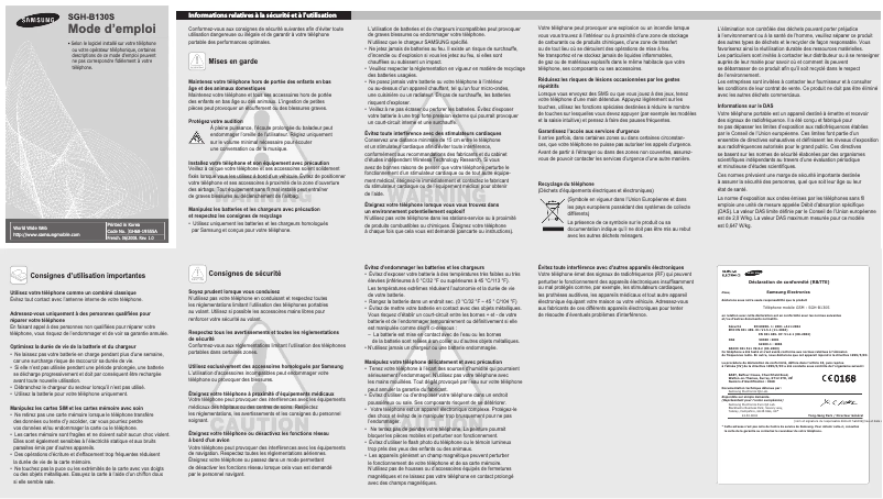 Imagen de la primera página del manual del dispositivo SGH-B130S