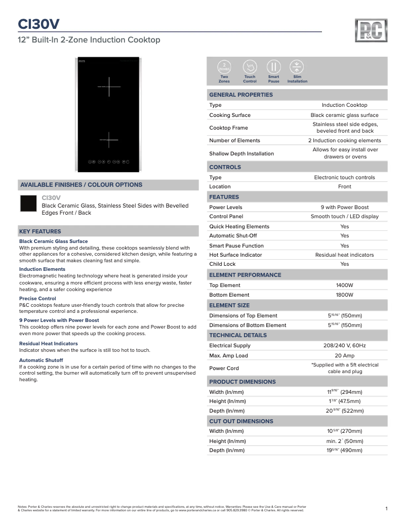 Página nº 1 - Ficha técnica Porter & Charles CI30V
