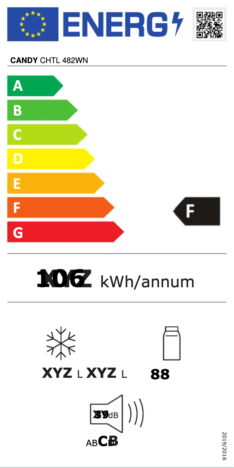 Página 1 del manual Etiqueta energética Candy CHTL 482WN
