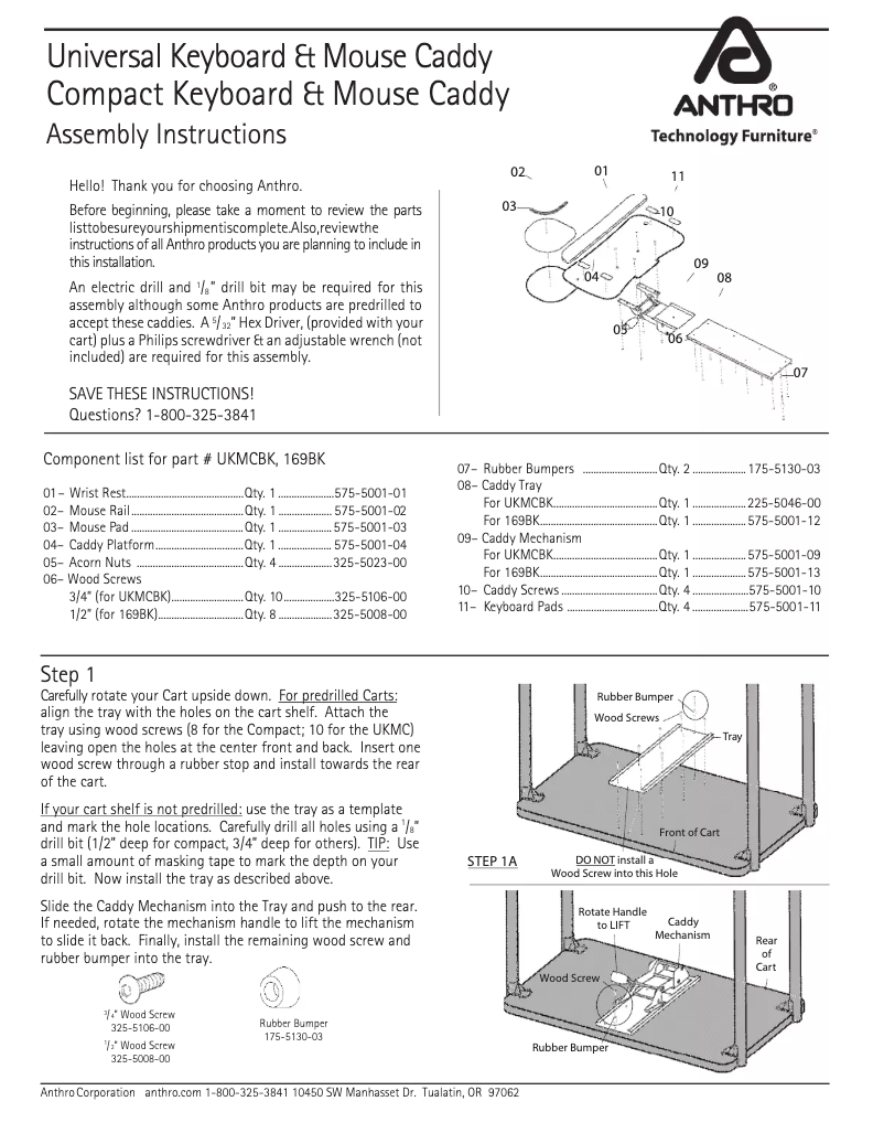 Imagen de la primera página del manual del dispositivo Zido Keyboard Caddy 169BK
