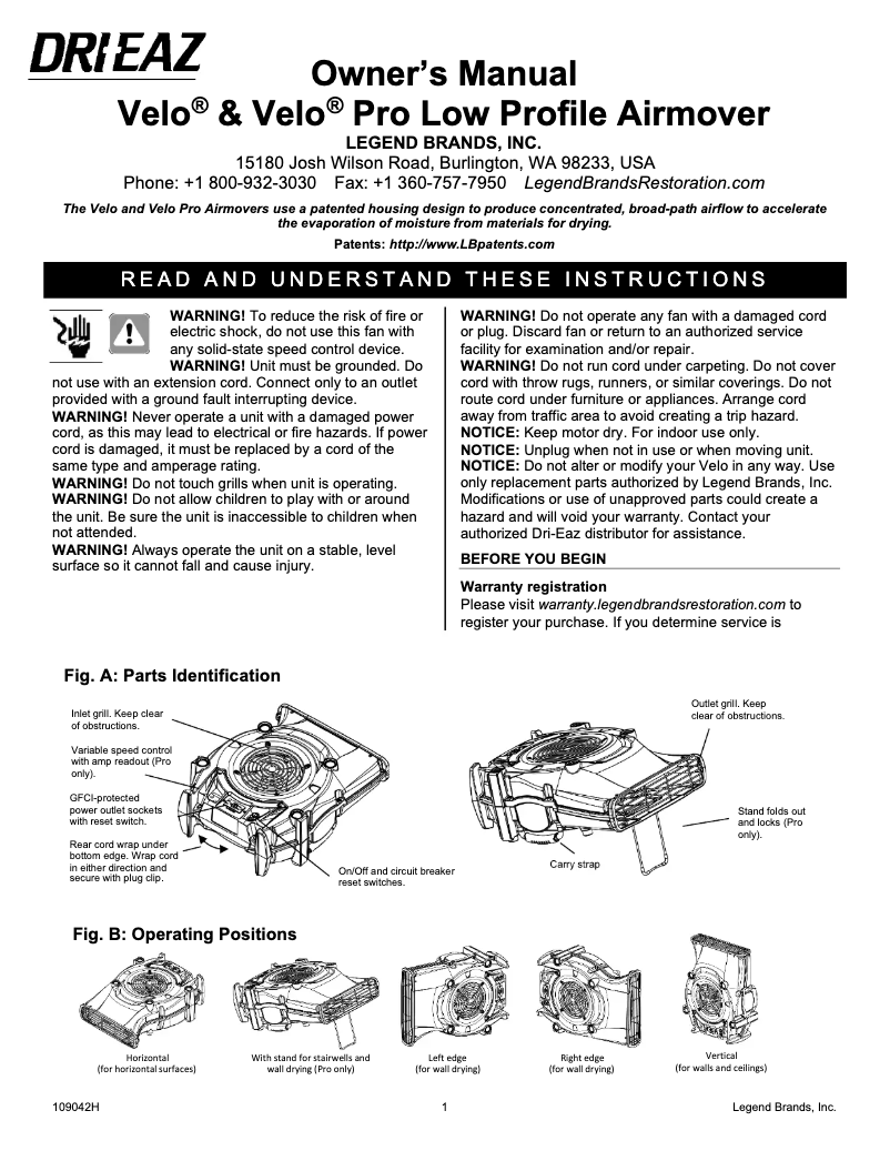 Imagen de la primera página del manual del dispositivo Velo Pro