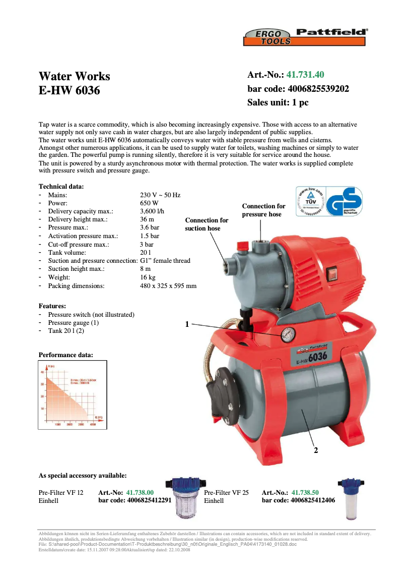 Imagen de la primera página del manual del dispositivo E-HW 6036