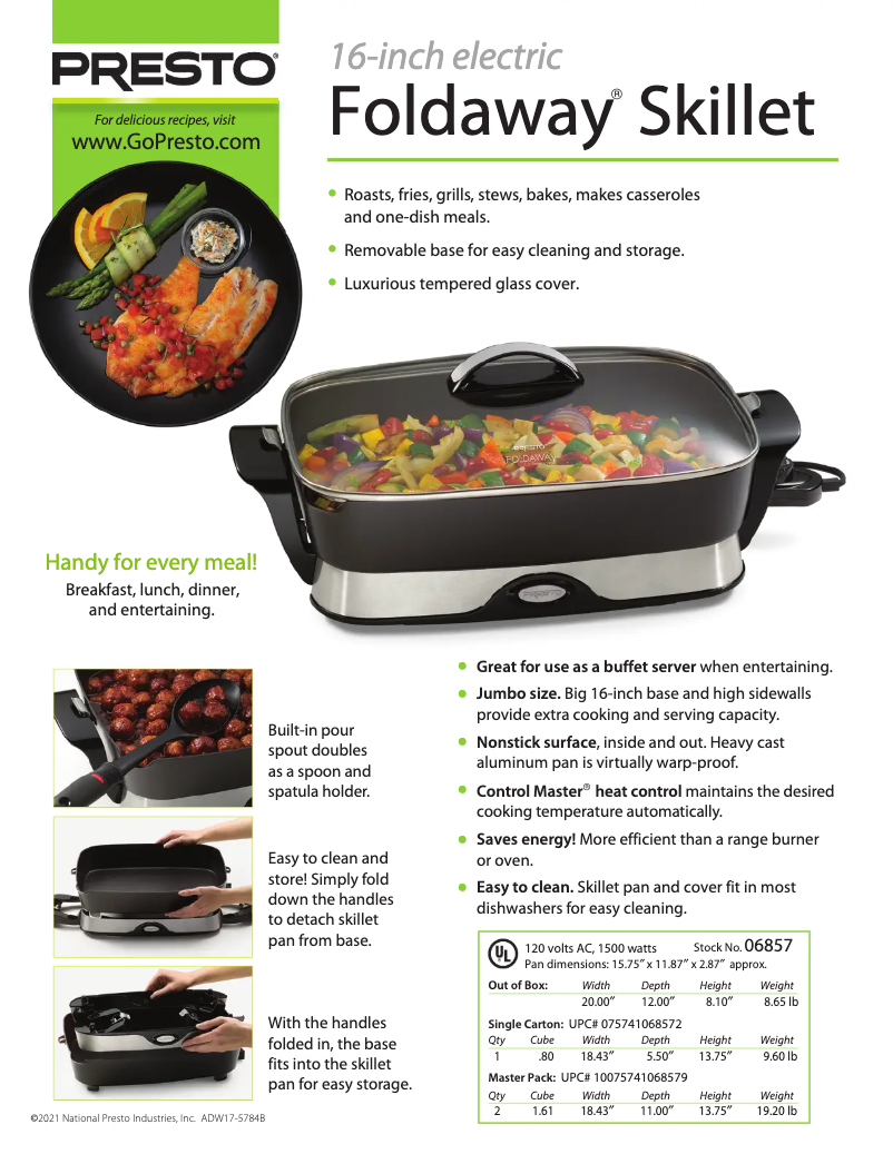 Página 1 del manual Ficha técnica Presto Foldaway 06857