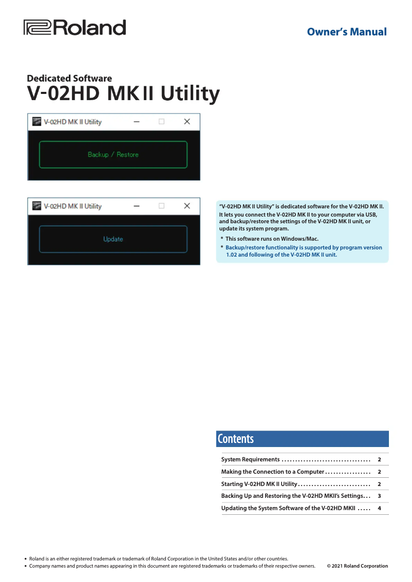 Imagen de la primera página del manual del dispositivo V-02HD MK II