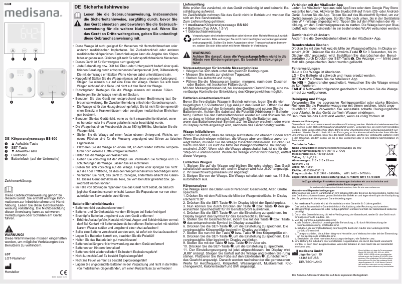 Imagen de la primera página del manual del dispositivo BS 600