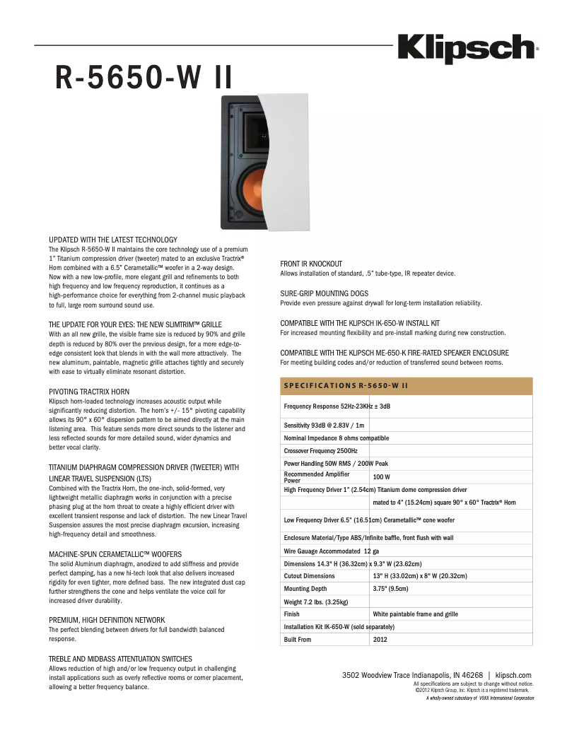 Página 1 del manual Folleto Klipsch Reference R-5650-W II