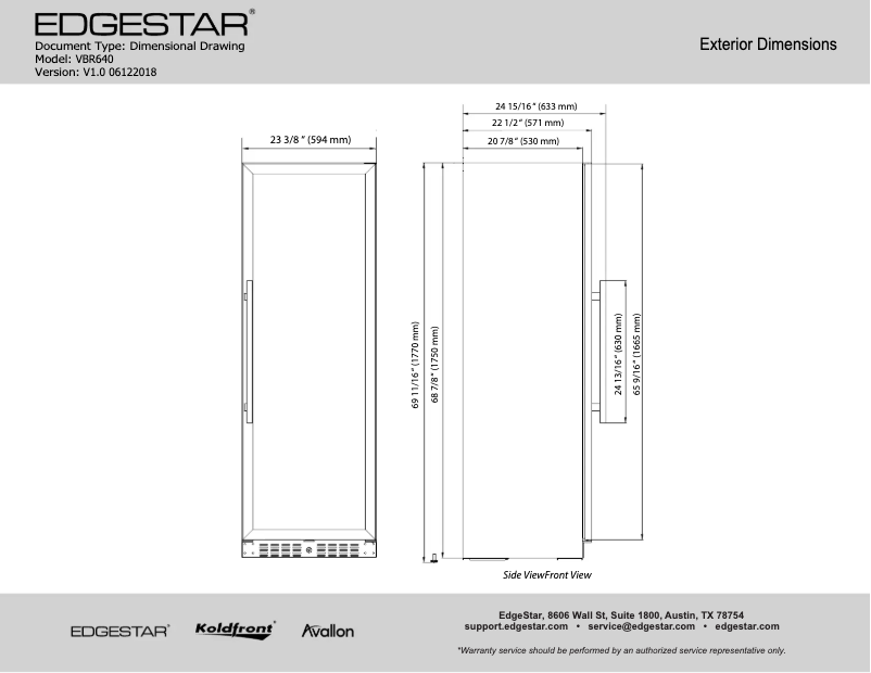 Página 1 del manual Ficha técnica EdgeStar VBR640