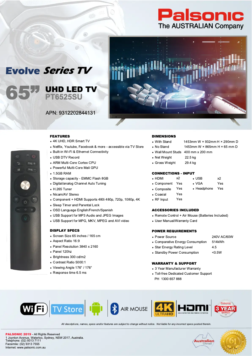 Página nº 1 - Ficha técnica Palsonic PT6525SU