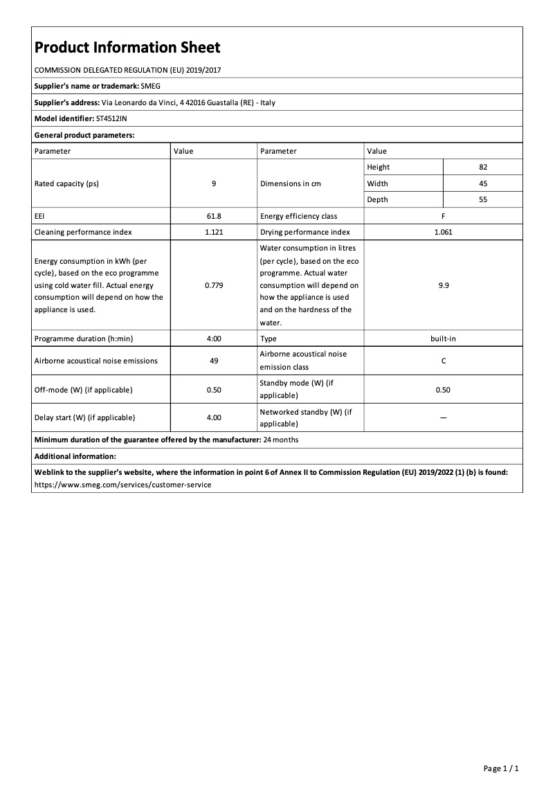 Página 1 del manual Folleto Smeg ST4512IN