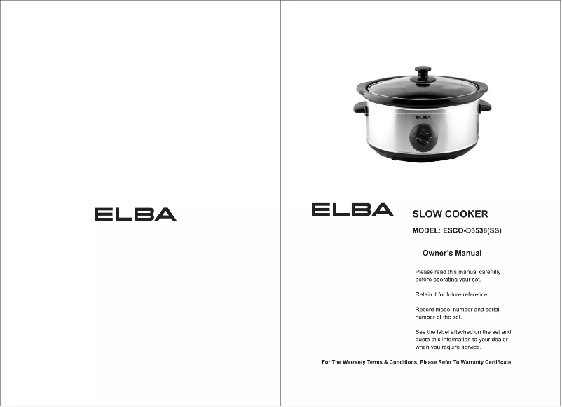 Página 1 del manual Manual de usuario Elba ESCO-D3538(SS)