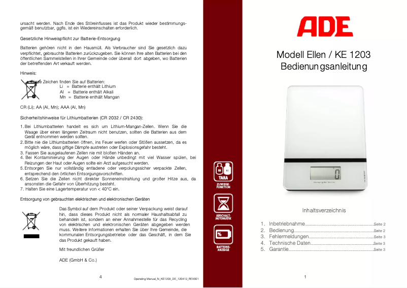 Página 1 del manual Manual de usuario ADE Ellen KE 1203