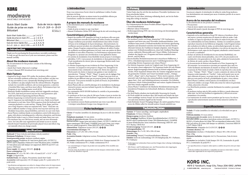 Página 1 del manual Guía de inicio rápido Korg Modwave MKII