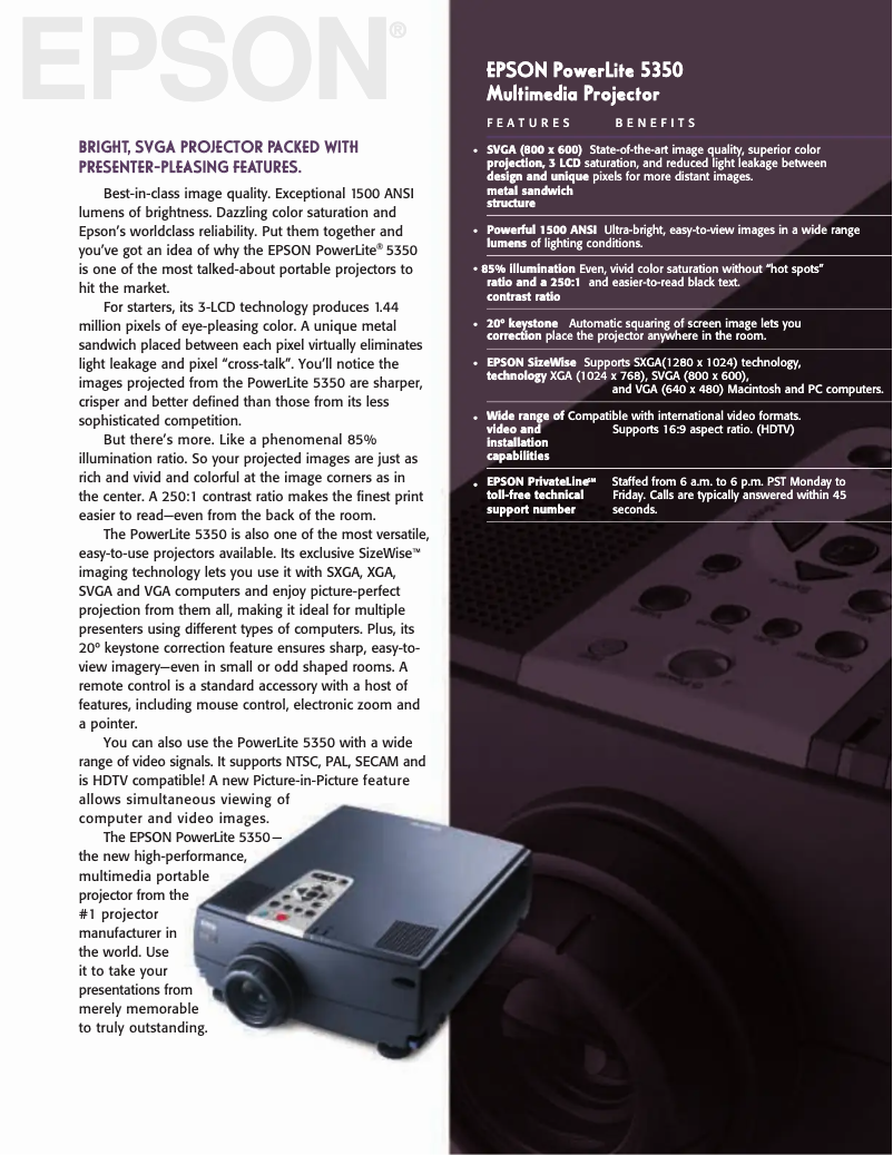 Imagen de la primera página del manual del dispositivo PowerLite 5350