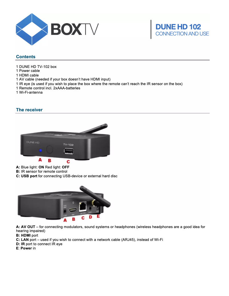 Imagen de la primera página del manual del dispositivo TV-102